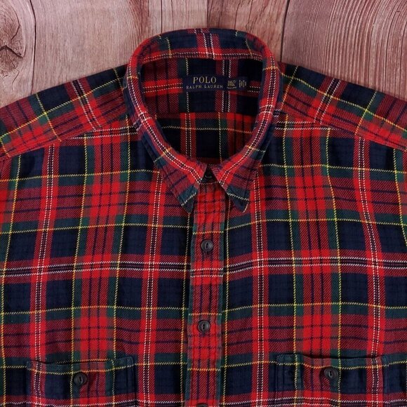 Polo Ralph Lauren Mens 3XLT Tall Red Tartan Plaid Heavy Flannel Button Up Shirt - Picture 3 of 14